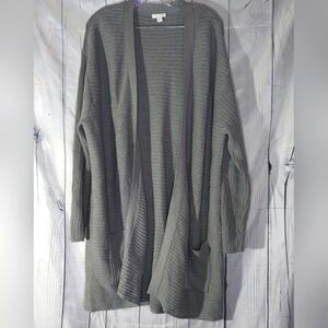 J.JILL gray wide ribbed open drapey cardigan sweater size XL Womens